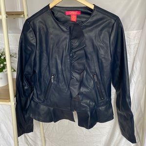 Navy Blue Faux Leather Jacket